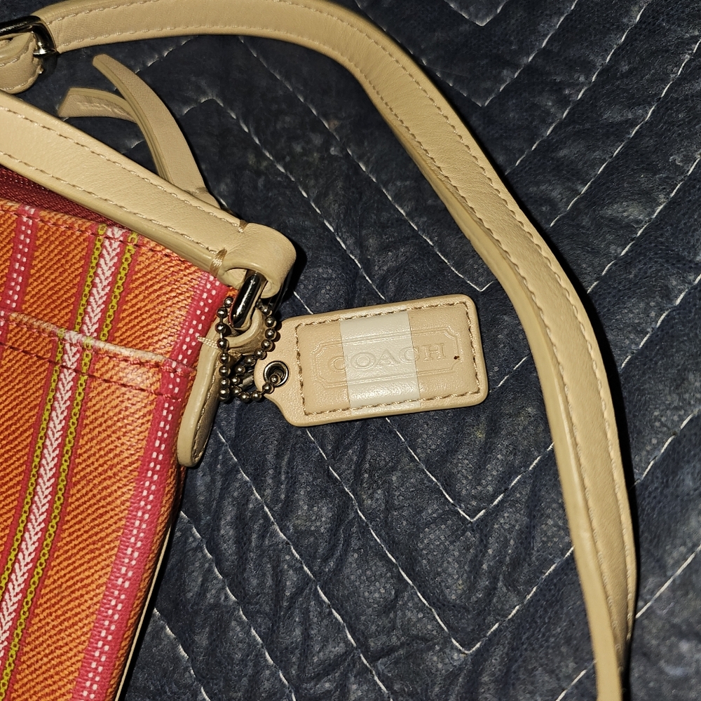 2000's pink and orange striped genuine Coach crossbody purse - Picture 2 of 9